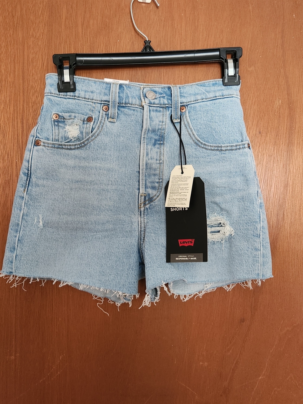 Levi's Light Blue High-Rise Distressed Denim Shorts